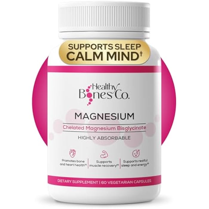 Healthy Bones Co. Chelated Magnesium Bisglycinate Capsules 300mg - Highly Absorbable Formula, Muscle Recovery & Sleep, Bone & Heart Support Supplement - Bisglicinato de Magnesio - Vegetarian Capsules, 1 Month Supply - Image 1