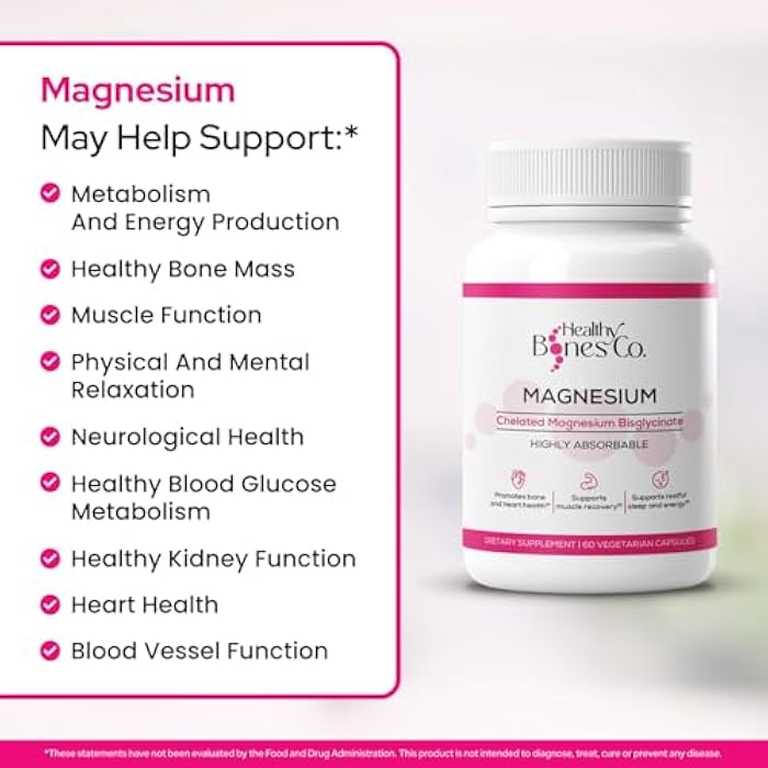 Healthy Bones Co. Chelated Magnesium Bisglycinate Capsules 300mg - Highly Absorbable Formula, Muscle Recovery & Sleep, Bone & Heart Support Supplement - Bisglicinato de Magnesio - Vegetarian Capsules, 1 Month Supply - Image 3