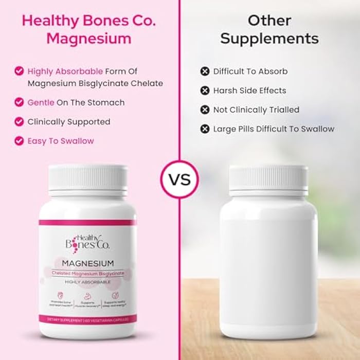 Healthy Bones Co. Chelated Magnesium Bisglycinate Capsules 300mg - Highly Absorbable Formula, Muscle Recovery & Sleep, Bone & Heart Support Supplement - Bisglicinato de Magnesio - Vegetarian Capsules, 1 Month Supply - Image 4