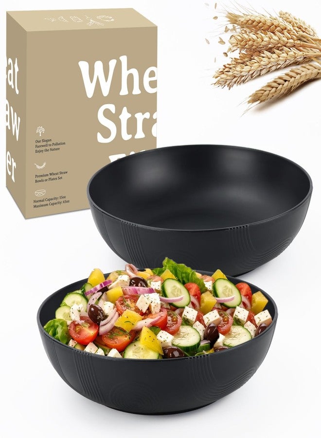 Wrova Large salad bowls,65oz Salad bowls set of 2,Unbreakable Plastic bowls Microwave & Dishwasher Safe Bowls,Wheat Straw Serving Bowls for Salad, Cereal, Fruit, Dishwasher Safe.Black - Image 1