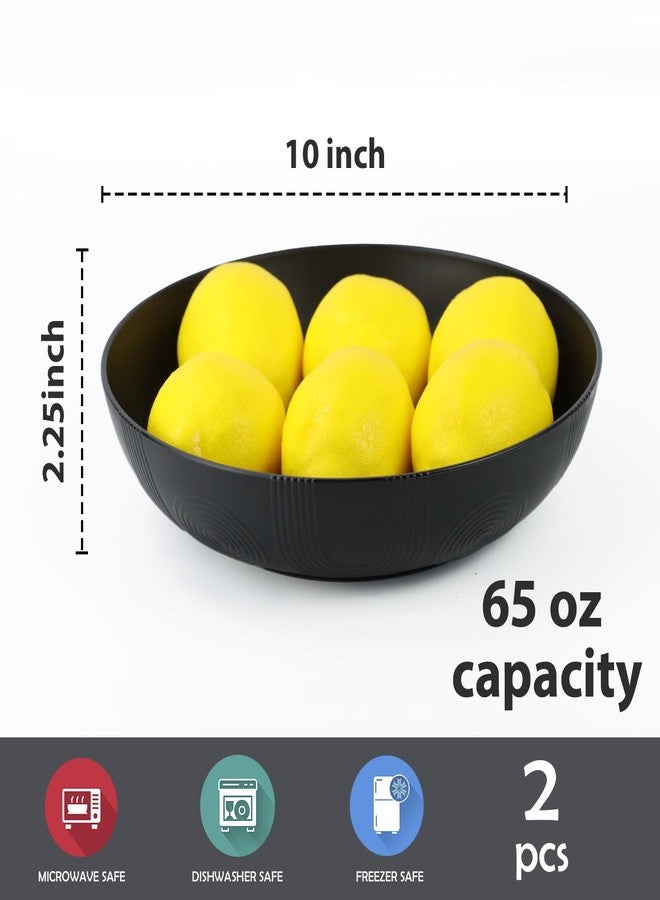 Wrova Large salad bowls,65oz Salad bowls set of 2,Unbreakable Plastic bowls Microwave & Dishwasher Safe Bowls,Wheat Straw Serving Bowls for Salad, Cereal, Fruit, Dishwasher Safe.Black - Image 2