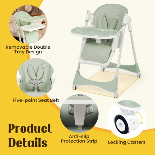 FAHKNS 6-in-1 High Chair with Rocker | Convertible Baby High Chair for Newborn to Toddler | Easy-Clean, Foldable & Adjustable with Removable Tray, Sparrow Lake Green - Image 3