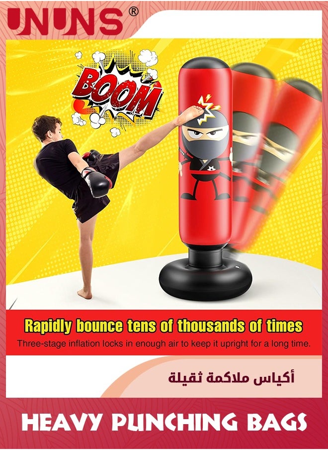 UNUNS Inflatable Kids Punching Bag,Inflatable Boxing Karate Gifts For Boys Girls,Boxing Bag For Immediate Bounce Back For Practicing Karate Taekwondo,Beginner Heavy Sandbag,Reduce Pressure Stress,1.65M Red  - Image 2