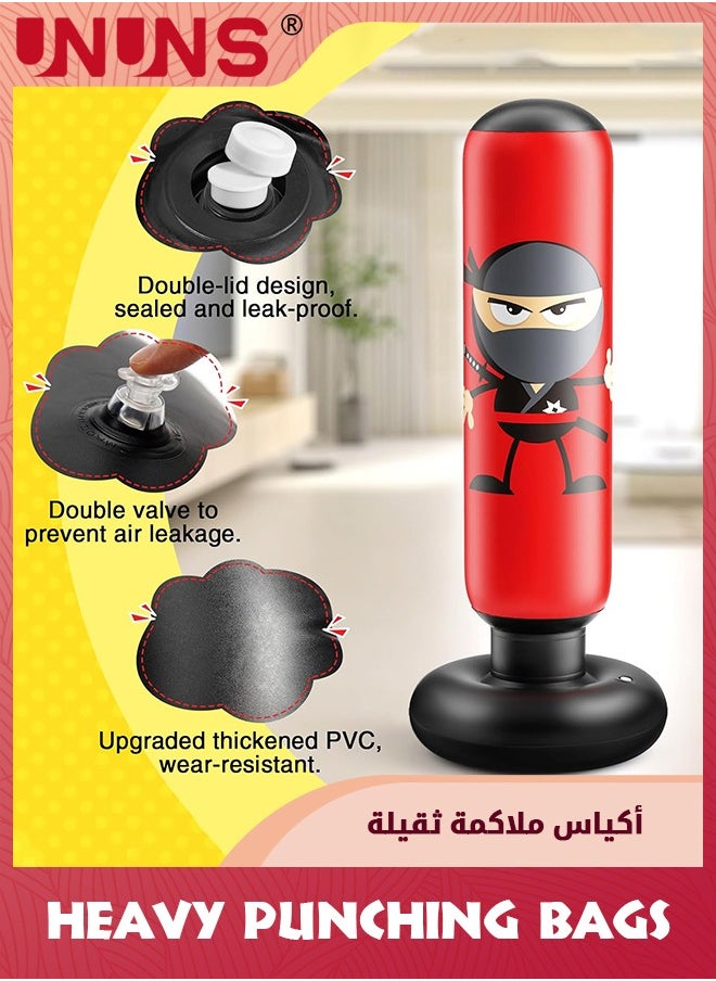 UNUNS Inflatable Kids Punching Bag,Inflatable Boxing Karate Gifts For Boys Girls,Boxing Bag For Immediate Bounce Back For Practicing Karate Taekwondo,Beginner Heavy Sandbag,Reduce Pressure Stress,1.65M Red  - Image 4