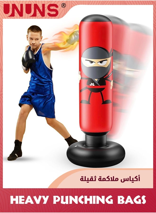 UNUNS Inflatable Kids Punching Bag,Inflatable Boxing Karate Gifts For Boys Girls,Boxing Bag For Immediate Bounce Back For Practicing Karate Taekwondo,Beginner Heavy Sandbag,Reduce Pressure Stress,1.65M Red  - Image 1