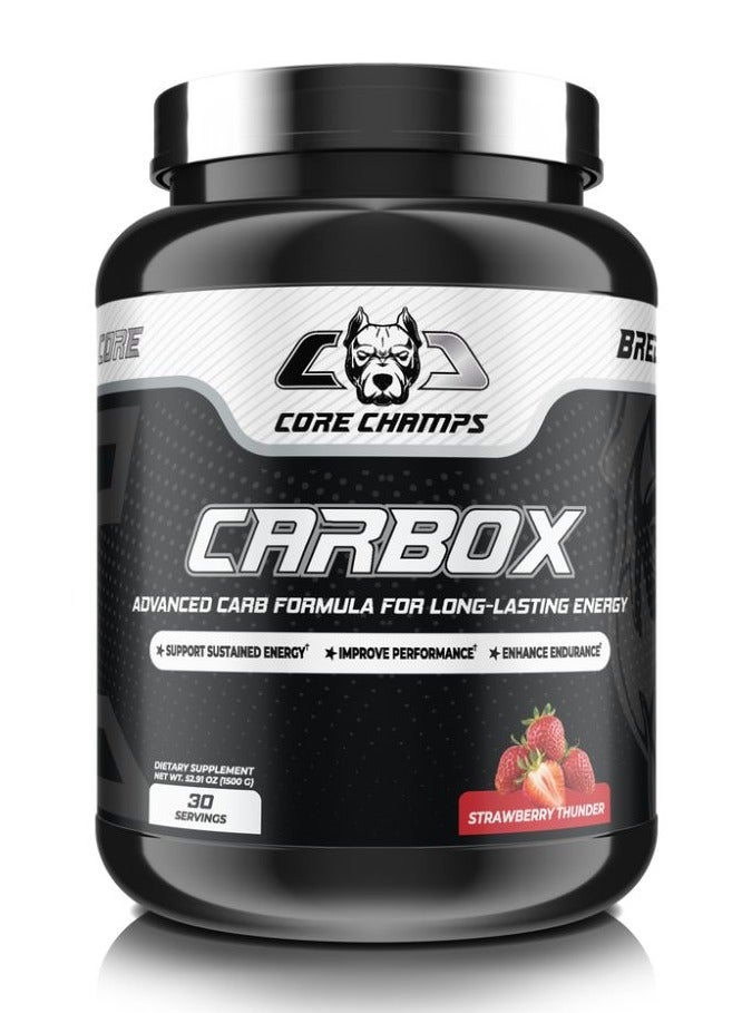 كور تشامبس كاربوكس - ستروبيري ثاندر، 30 حصة، تغذية رياضية ممتازة، وقود كربوهيدرات للتعافي قبل وبعد التمرين وزيادة القدرة على التحمل - Image 1