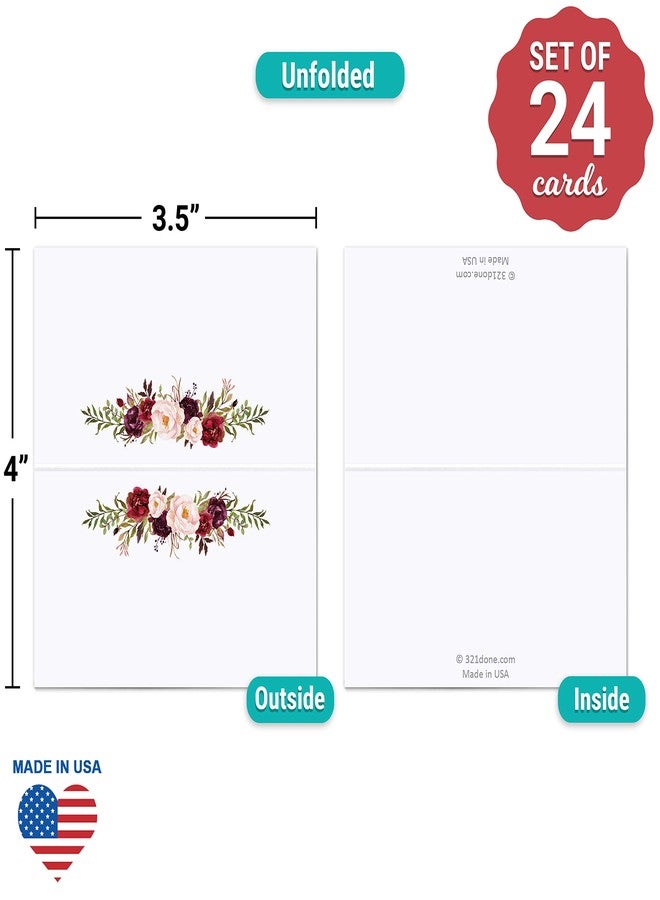 321 دن بطاقات أماكن جلوس مزينة بالزهور من 321Done، صنع في الولايات المتحدة الأمريكية - 3.5 × 2 بوصة، فارغة لكتابة الاسم، مناسبة لترتيب طاولة الطعام، وحفلات العشاء، وحفلات الزفاف، وبوفيهات الخيام، بتصميم ريفي من الورود الحمراء على خلفية بيضاء - مجموعة من 24 بطاقة - Image 4