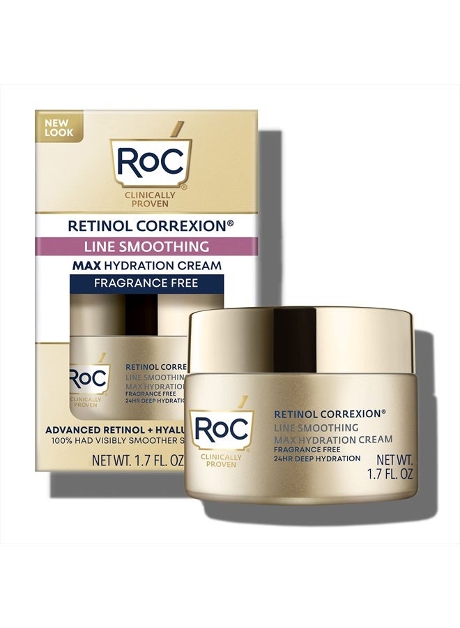 RoC Retinol Correxion Max Hydration Anti-Aging Daily Face Moisturizer with Hyaluronic Acid, Fragrance-Free, Oil Free Skin Care for Fine Lines, Dark Spots, Post- Acne Scars, 1.7 Ounces (Packaging May V  - Image 1