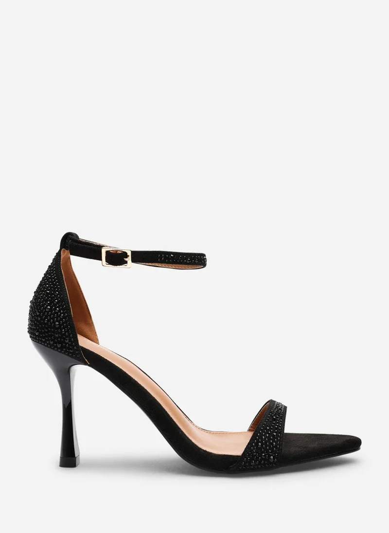 ويرز ذات فروم 'Indira' Suede Sparkling Heeled Sandals With Buckled Ankle Strap