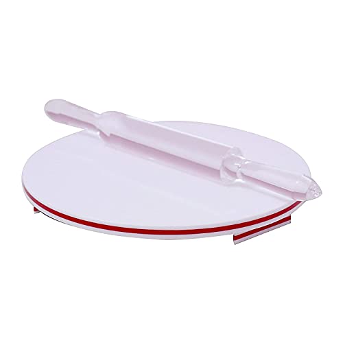 Namani Kitchen Acrylic Chakla & Chapati Rolling Board & Belan or Rolling Pin For Kitchen, Unbreakable Acrylic Roti Maker Chakla Belan Milky white Color & Red Lining Color (9 Inch Dia & 0.5 Inch Thick) - Image 1