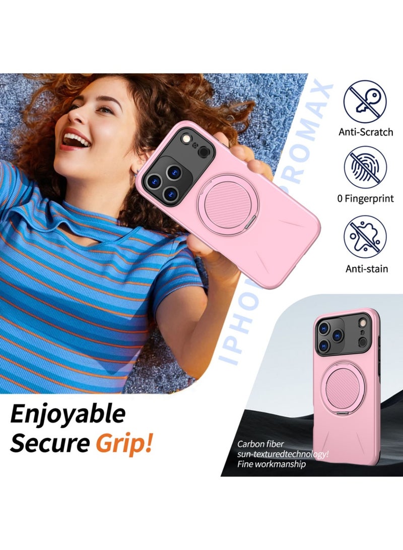 Abania iPhone 17 Pro Max Case Pink MagSafe Magnetic Phone Case Military Grade Shockproof Heavy Duty Case with Ring Stand Car Mount Compatible Anti Fingerprint Hybrid PC TPU Cover for iPhone 17 Pro Max - Image 3