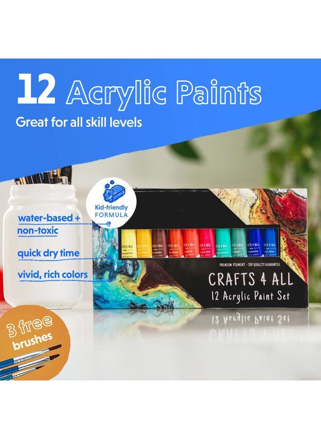Crafts 4 ALL Acrylic Paint, Set of 12, for Canvas, Wood, Ceramic, Fabric - Image 3