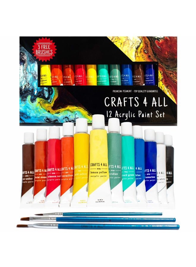 Crafts 4 ALL Acrylic Paint, Set of 12, for Canvas, Wood, Ceramic, Fabric - Image 1