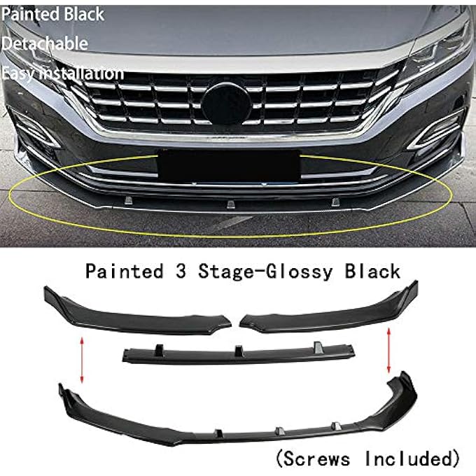 MUTUSAISI Bright Black Front Bumper 3-Stage Lip Spoiler Fit For Compatible with VW USA Passat B7 2012-2015 - Image 3