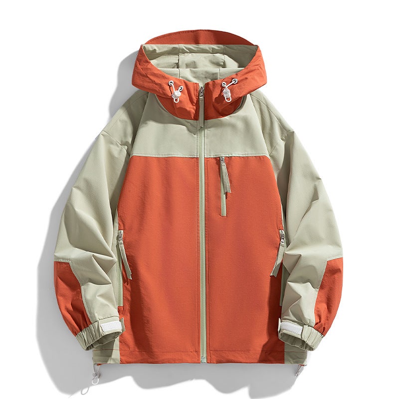 American Color-Block Hooded Windproof Jacket For Men And Teenagers Shoulder-Drop Loose Casual Fashionable Jacket For Boys - Image 3