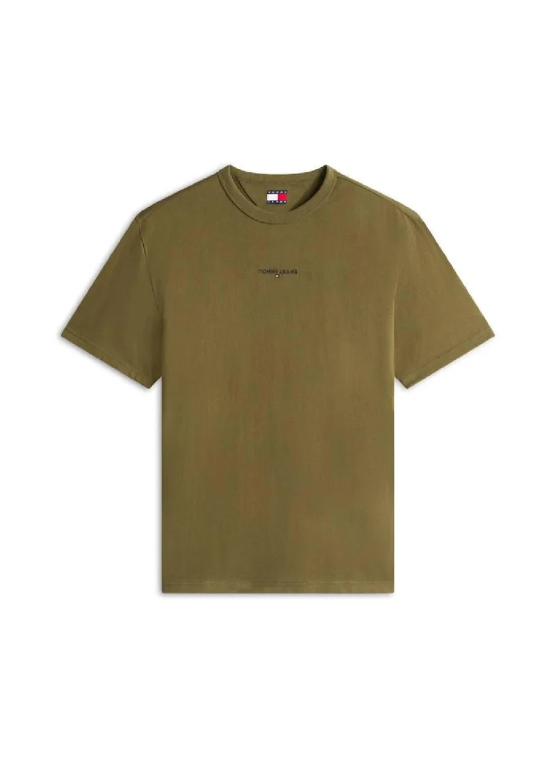 TOMMY JEANS Dark Greenery Linear Logo Relaxed T-Shirt for Men | Best Price UAE