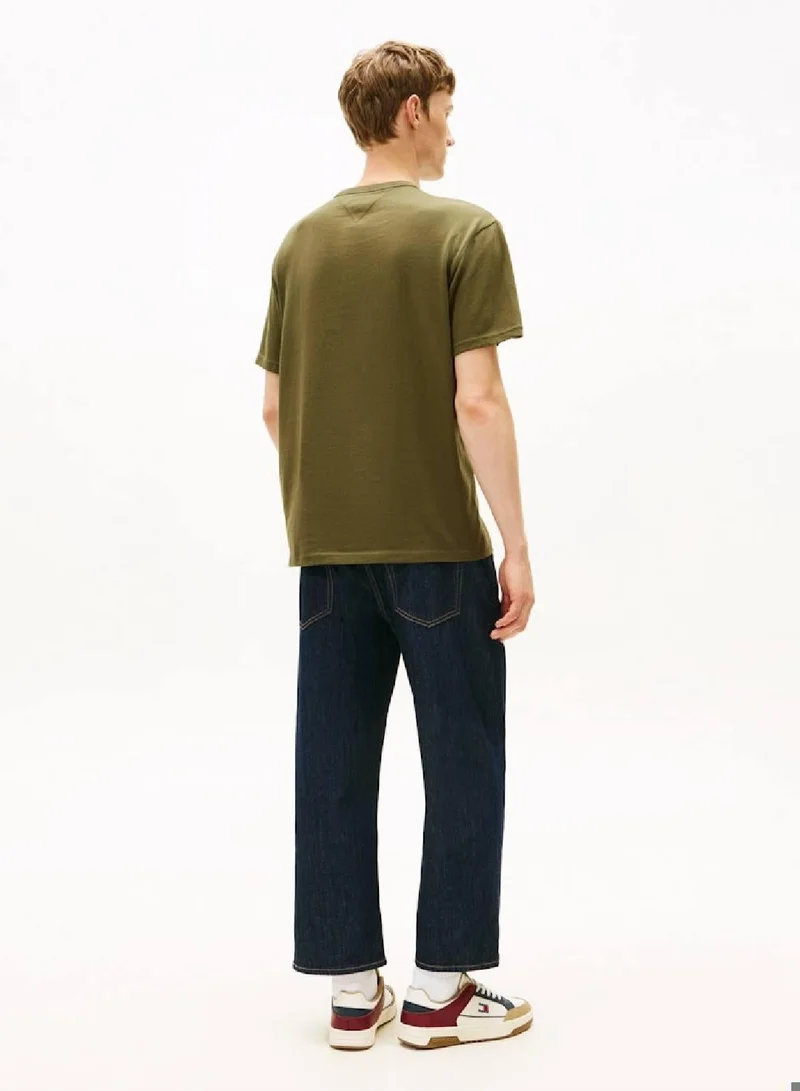 TOMMY JEANS Dark Greenery Linear Logo Relaxed T-Shirt for Men | Best Price UAE