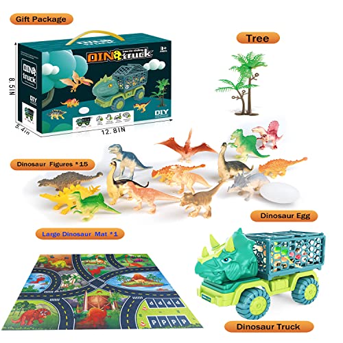 HONGID Dinosaur Truck Toys for Kids 3-5, Triceratops Car Toy with 15 Dino Figures,Large Activity Play Mat, Dinosaur Eggs, Dinosaur Play Set for Boys and Girls,Christmas Xmax,Stocking Stuffers - Image 4