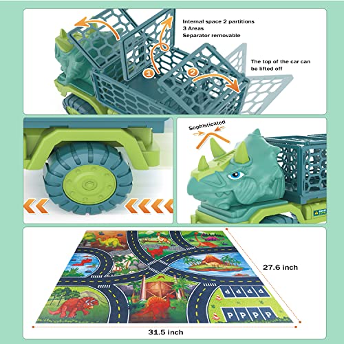 HONGID Dinosaur Truck Toys for Kids 3-5, Triceratops Car Toy with 15 Dino Figures,Large Activity Play Mat, Dinosaur Eggs, Dinosaur Play Set for Boys and Girls,Christmas Xmax,Stocking Stuffers - Image 3