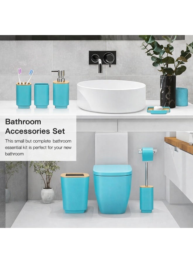 Bathroom Accessories Set of 6 Modern Design 6 Pieces Bathroom Accessory Set Soap Dispenser Toothbrush Holder Tooth Mug Soap Dish Toilet Brush Rubbish for Bathroom Home Decor (Turquoise) - Image 2