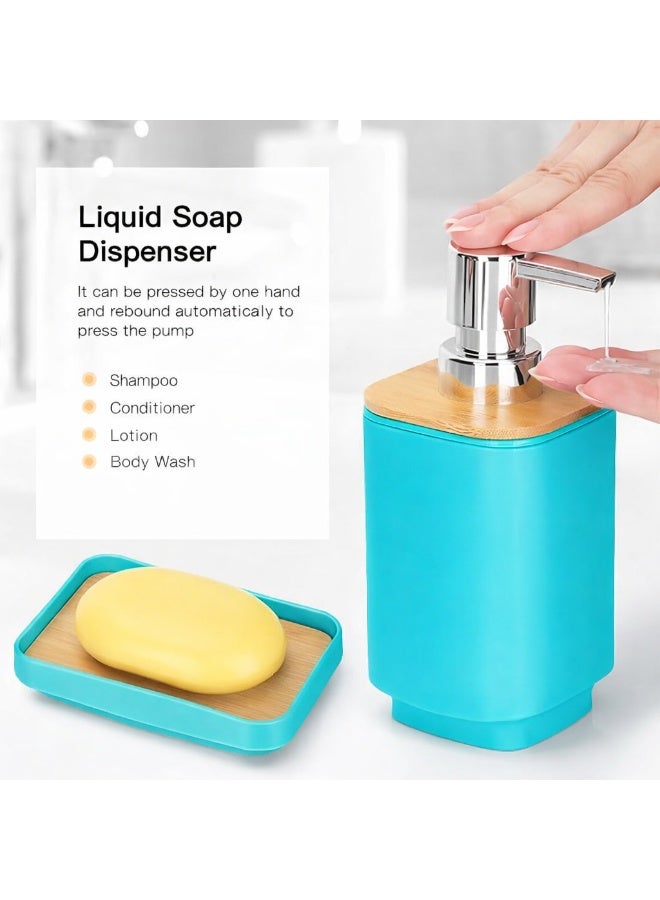 Bathroom Accessories Set of 6 Modern Design 6 Pieces Bathroom Accessory Set Soap Dispenser Toothbrush Holder Tooth Mug Soap Dish Toilet Brush Rubbish for Bathroom Home Decor (Turquoise) - Image 3