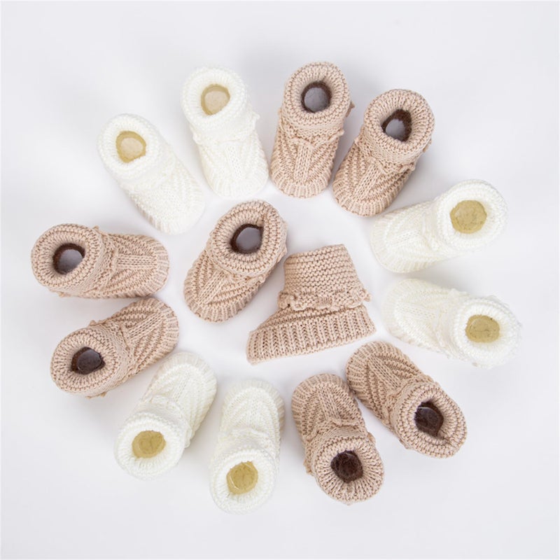 TJCONETJC Baby Booties, Newborn Walking Shoes, Infant Hand Crochet Knit Cotton Sock Booties, Soft Cozy Socks Slippers, Indoor House Shoes for Baby, 2 Pairs (Style1, Infant, 0 Months, Age Range, US Footwear Size System, 12 Months, Medium) - Image 5