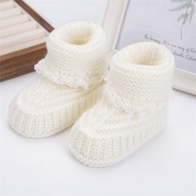TJCONETJC Baby Booties, Newborn Walking Shoes, Infant Hand Crochet Knit Cotton Sock Booties, Soft Cozy Socks Slippers, Indoor House Shoes for Baby, 2 Pairs (Style1, Infant, 0 Months, Age Range, US Footwear Size System, 12 Months, Medium) - Image 3