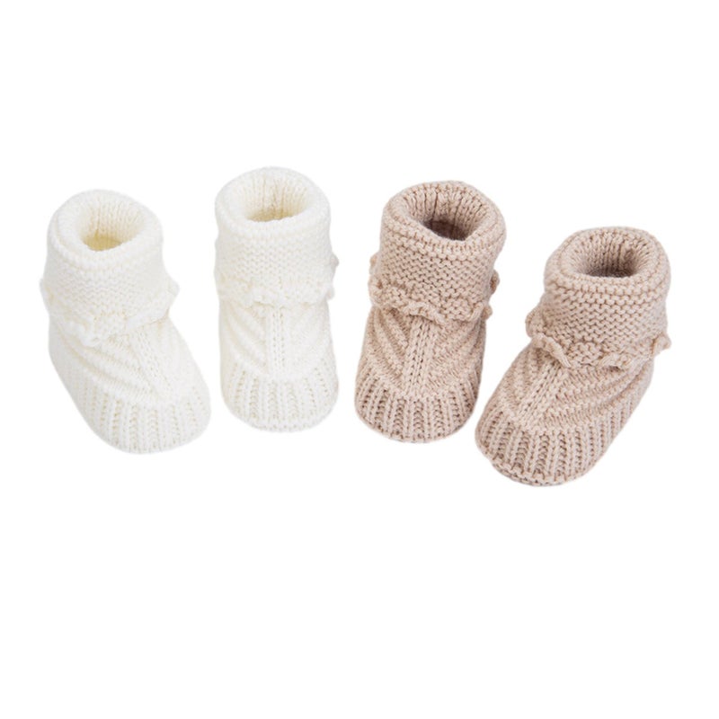 TJCONETJC Baby Booties, Newborn Walking Shoes, Infant Hand Crochet Knit Cotton Sock Booties, Soft Cozy Socks Slippers, Indoor House Shoes for Baby, 2 Pairs (Style1, Infant, 0 Months, Age Range, US Footwear Size System, 12 Months, Medium) - Image 1