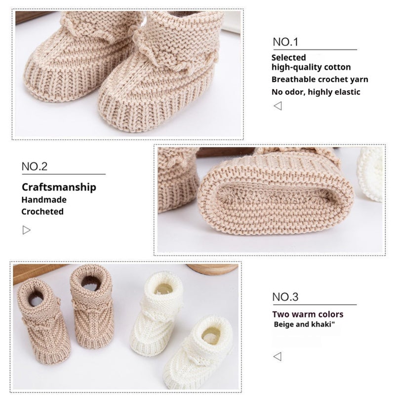 TJCONETJC Baby Booties, Newborn Walking Shoes, Infant Hand Crochet Knit Cotton Sock Booties, Soft Cozy Socks Slippers, Indoor House Shoes for Baby, 2 Pairs (Style1, Infant, 0 Months, Age Range, US Footwear Size System, 12 Months, Medium) - Image 4