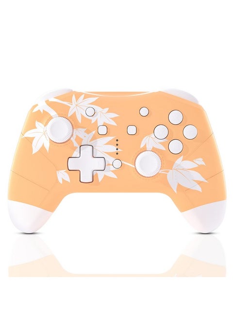 Wireless Controller Compatible With Nintendo Switch/Lite/Oled, Cute Wireless Pro Controllers Gamepad With Wake Up, Headphone Jack, Auto Fire Turbo, Motion, Vibration, Maple Leaf Orange