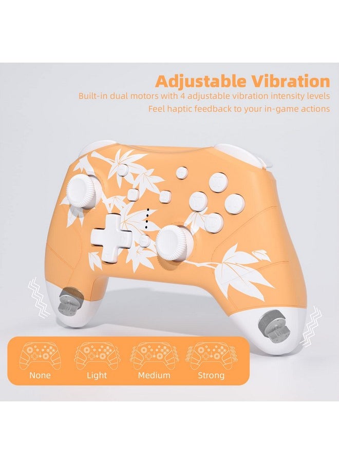 Mytrix - Wireless Controller Compatible With Nintendo Switch/Lite/Oled, Cute Wireless Pro Controllers Gamepad With Wake Up, Headphone Jack, Auto Fire Turbo, Motion, Vibration, Maple Leaf Orange - Image 1