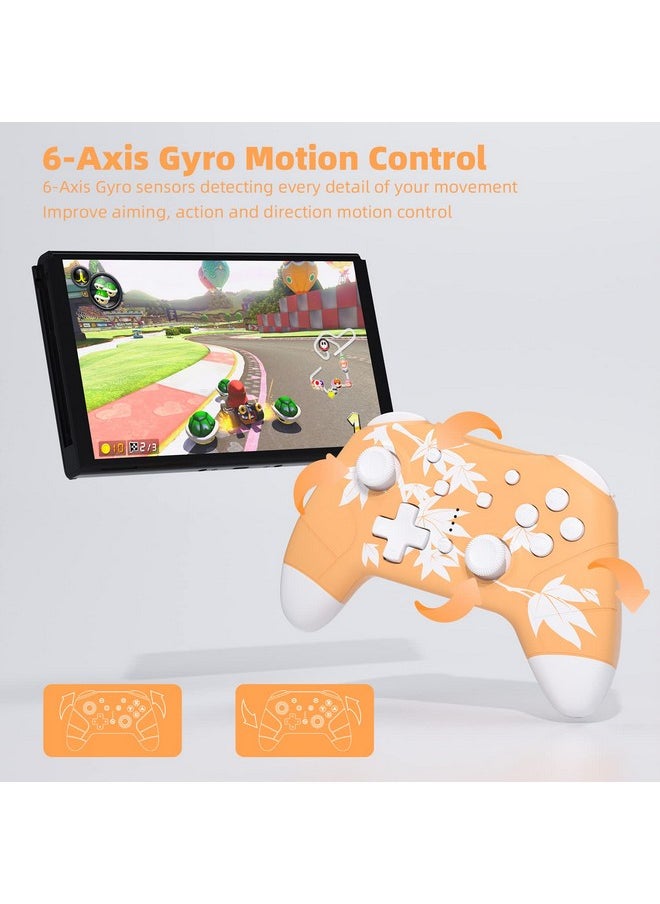 Mytrix - Wireless Controller Compatible With Nintendo Switch/Lite/Oled, Cute Wireless Pro Controllers Gamepad With Wake Up, Headphone Jack, Auto Fire Turbo, Motion, Vibration, Maple Leaf Orange - Image 1