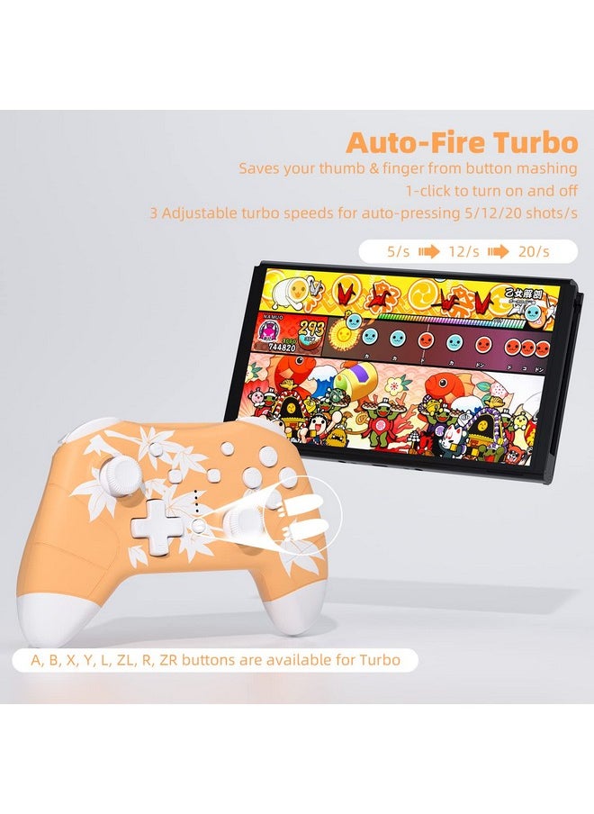 Mytrix - Wireless Controller Compatible With Nintendo Switch/Lite/Oled, Cute Wireless Pro Controllers Gamepad With Wake Up, Headphone Jack, Auto Fire Turbo, Motion, Vibration, Maple Leaf Orange - Image 1