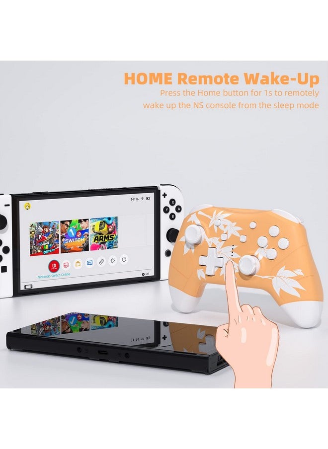 Mytrix - Wireless Controller Compatible With Nintendo Switch/Lite/Oled, Cute Wireless Pro Controllers Gamepad With Wake Up, Headphone Jack, Auto Fire Turbo, Motion, Vibration, Maple Leaf Orange - Image 1