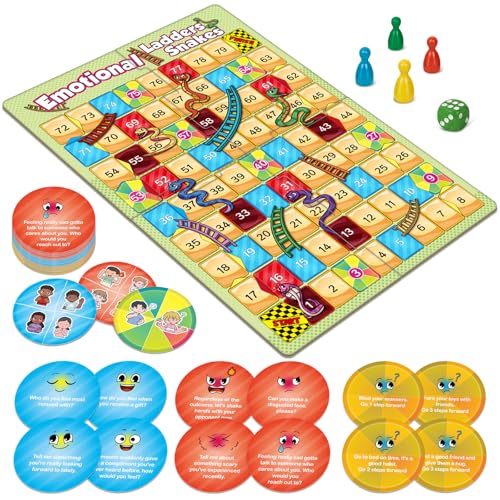 Broytain Emotional Board Games for KidsLadders and Snakes Board GameLearning ResourcesSocial Skills Emotional Regulation Toys for ToddlersClassroom Travel Indoor Outdoor Family Games - Image 1