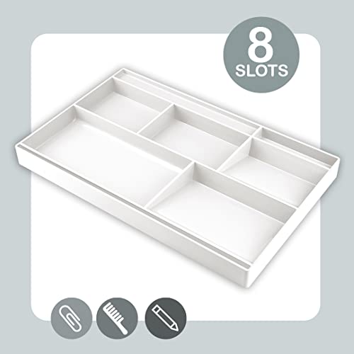 Acrimet Desk Drawer Organizer Tray with 8 compartments Bin Multi-Purpose for Desk Supplies and Accessories (Plastic) (White Color) - Image 2
