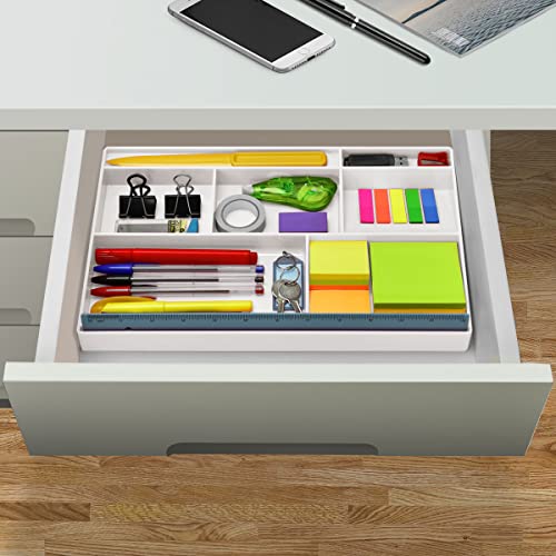 Acrimet Desk Drawer Organizer Tray with 8 compartments Bin Multi-Purpose for Desk Supplies and Accessories (Plastic) (White Color) - Image 4