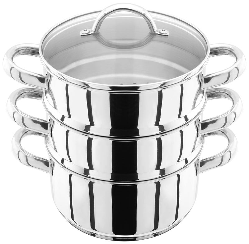 Judge Stainless Steel 3 Tier Steamer Set with 18cm 1L Casserole 2 Steamers and Lid Induction Ready Gift Boxed  25 Year Guarantee