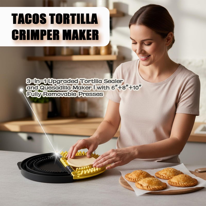 Musibo Tortilla Sealer, 3-in-1 Upgraded Quesadilla Maker with 6", 8", and 10" Fully Removable Presses, a Dish Brush, Adjustable & Detachable Crimper for Burritos, Tacos, Dumplings, Calzones, and Sandwiches. - Image 5