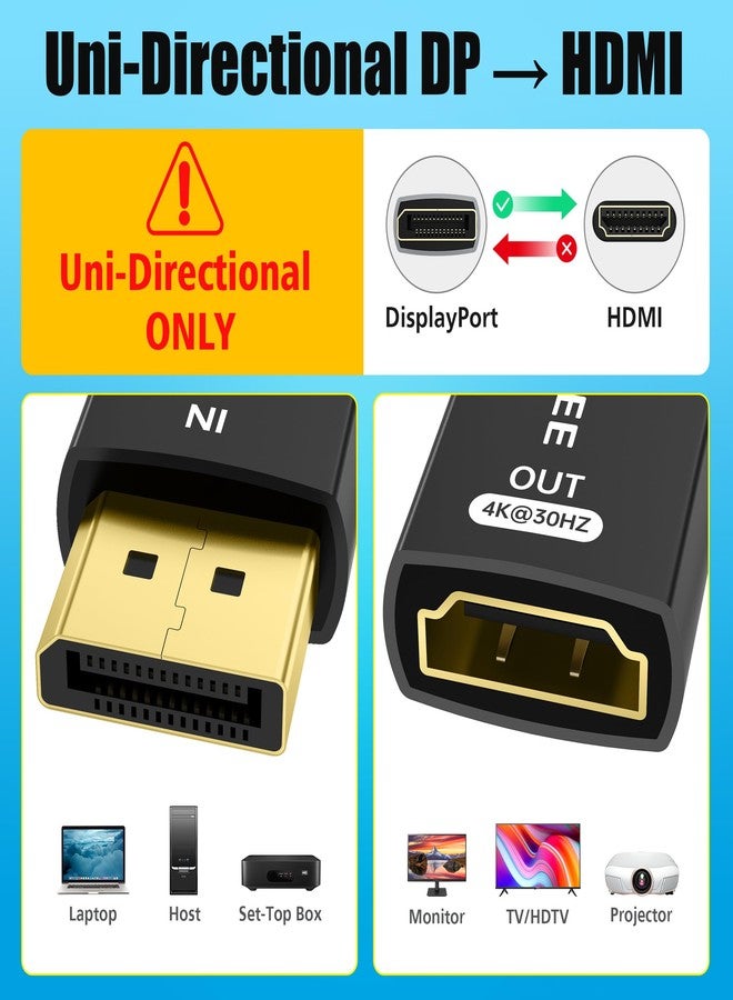 AGVEE 1 Pack Display Port to HDMI 4K@30HZ Adapter, Alloy Shell DP Displayport PC to HDMI Display Coulper Converter, Backward Compatibile with 2K@60HZ 1080P@120HZ Full HDTV, Uni-Directional, Black - Image 2