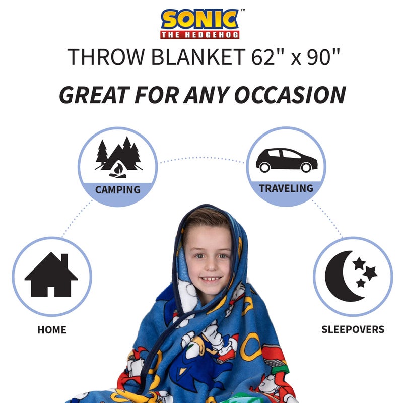 Franco Kids Bedding Super Soft Plush Throw Blanket, 62 in x 90 in, Sonic The Hedgehog, Anime - Image 3