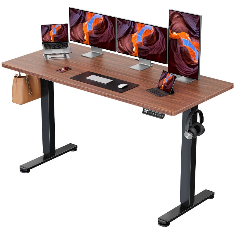 ErGear مكتب إيرجير القابل للتعديل كهربائيًا بارتفاع 63 × 28 بوصة مكتب جلوس ووقوف كبير للكمبيوتر المنزلي مع سطح مكتب من قطعتين بلون الجوز