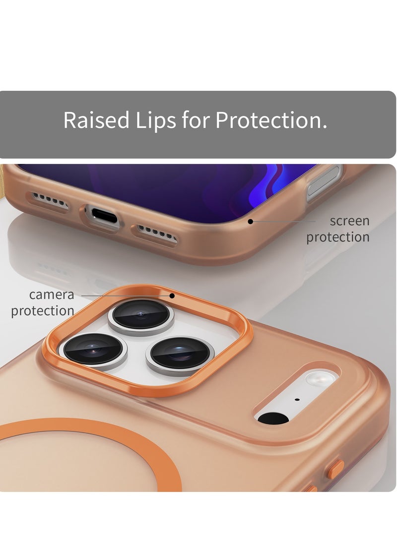 Abania iPhone 17 Pro Case MagSafe Magnetic Phone Case Translucent Brushed Matte Orange Case Military Grade Shockproof Anti Fingerprint Slim Cover for iPhone 17 Pro - Image 5
