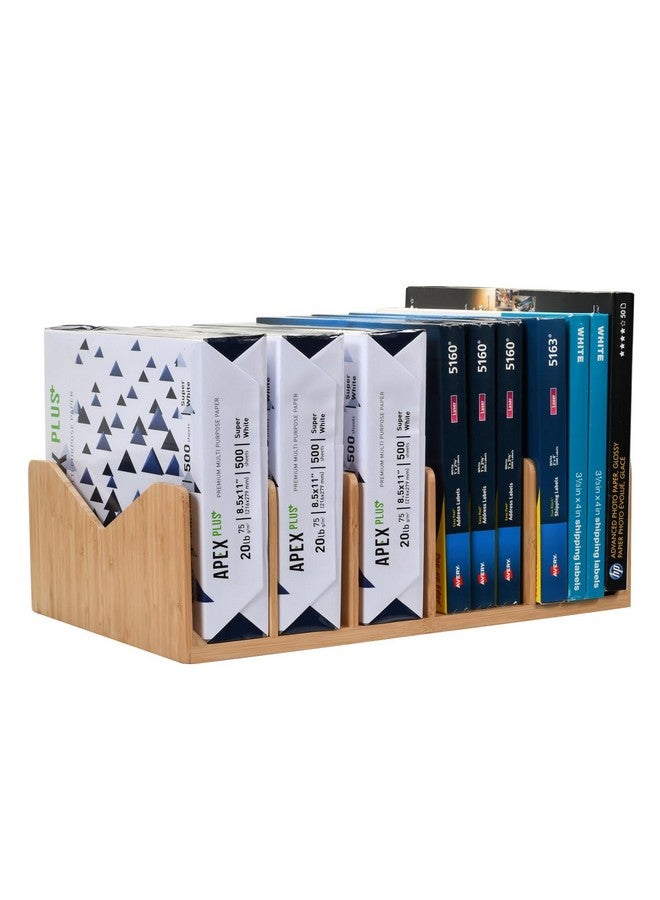 MobileVision Bamboo Paper Holder And Label Organizer Dividers For Office Organization And Storage 5 Wide Dividers For Books Binders Files Boxed Labels And More - Image 1