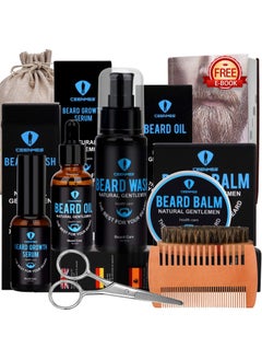 Beard Grooming Kit,Beard Kit with Beard Oil,Beard Growth Serum,Beard Wash, Beard Balm,Beard Brush, Beard Comb, Beard & Mustache Scissors Beard Growth Kit Unique Gifts for Men