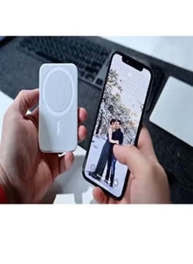 TIGER - MagSafe Wireless Portable Power Bank for iPhone – 5000mAh Magnetic Battery Pack Compatible with iPhone 14/13/12 Series, Ultra-Slim Pocket Design, Fast Wireless Charging, Strong Magnetic Alignment, LED Indicator, USB-C Input/Output – White - Image 1