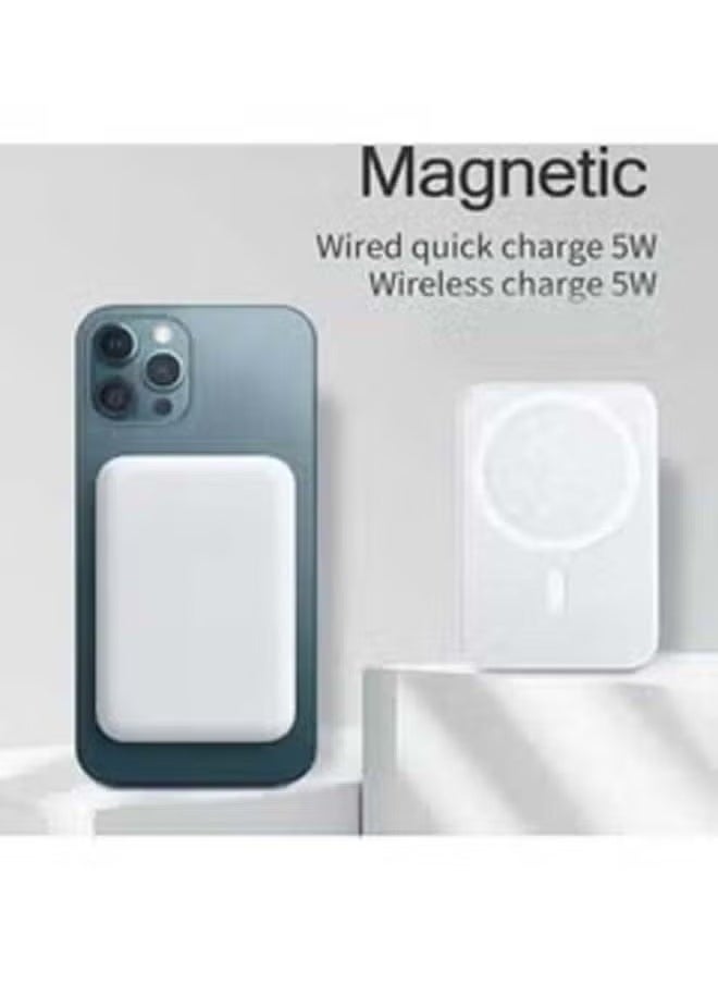 TIGER - MagSafe Wireless Portable Power Bank for iPhone – 5000mAh Magnetic Battery Pack Compatible with iPhone 14/13/12 Series, Ultra-Slim Pocket Design, Fast Wireless Charging, Strong Magnetic Alignment, LED Indicator, USB-C Input/Output – White - Image 1