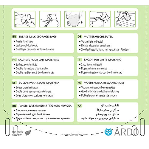 Ardo Easy Store - 50 Extra-Strong Breast Milk Storage Bags for Fridge and Freezer (180ml, 6 fl.oz.), with Easy-to-Read Scaling, 50 Bags, Stackable and Self-Standing - Image 5