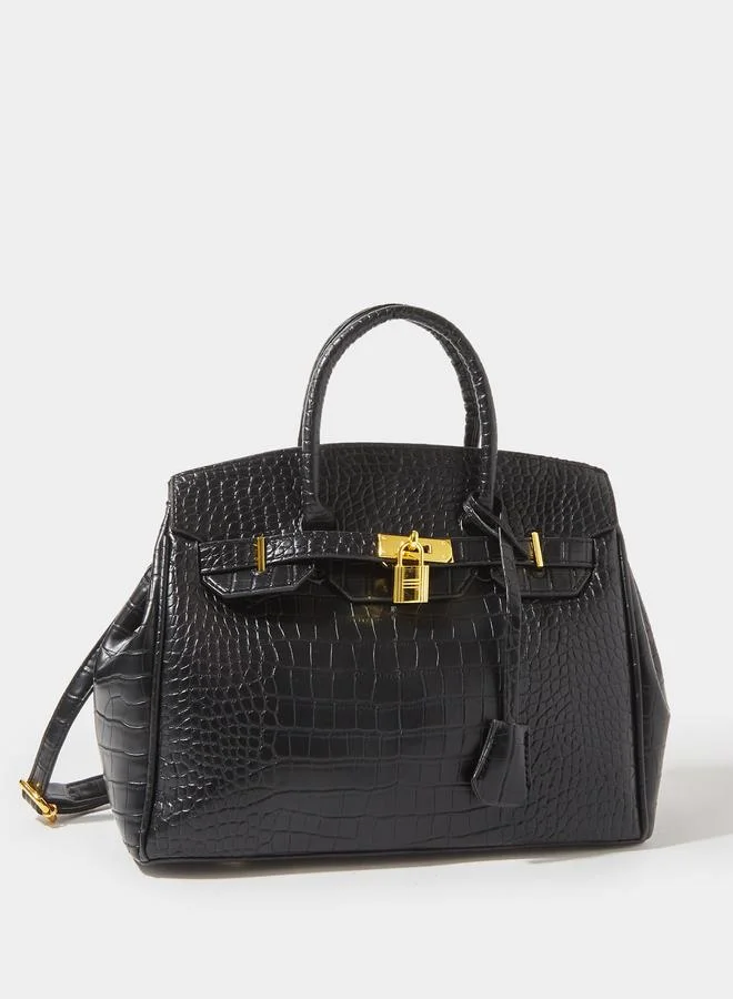 ستايلي Dual Strap Handle Bag with Lock Accent