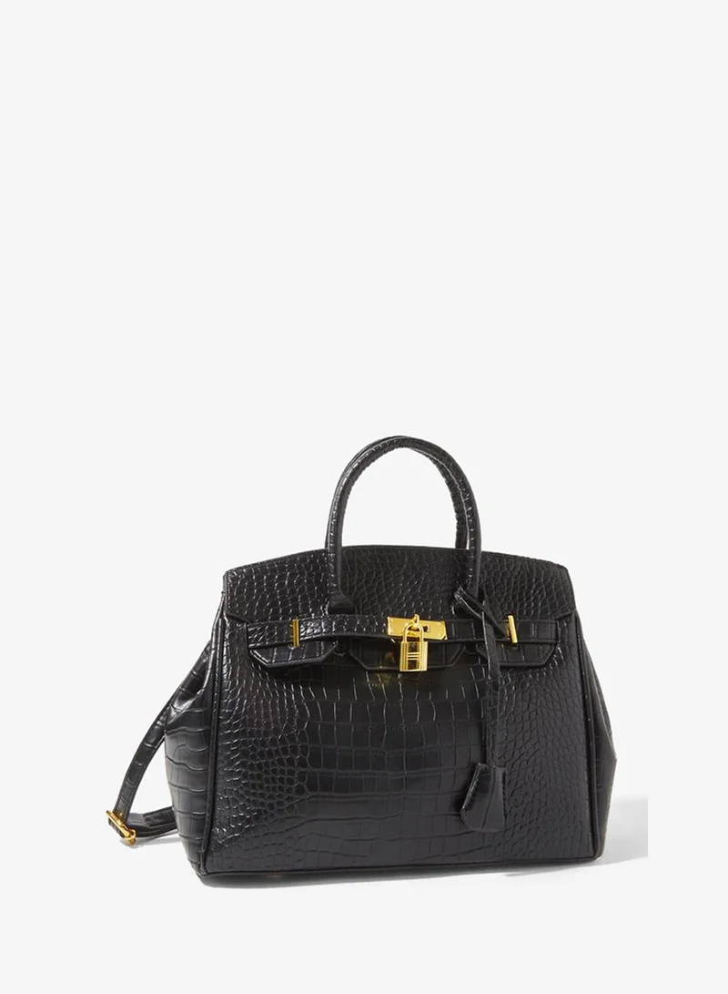 Styli Dual Strap Handle Bag with Lock Accent